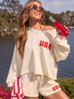 vici american belle relaxed usa embroidered long sleeve top